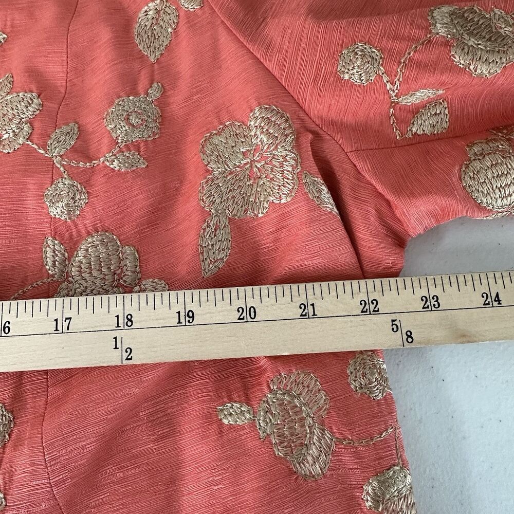 Dressbarn Jacket Blazer 2X 100% Silk Coral Embroiderd Statement Church Office - Picture 7 of 8